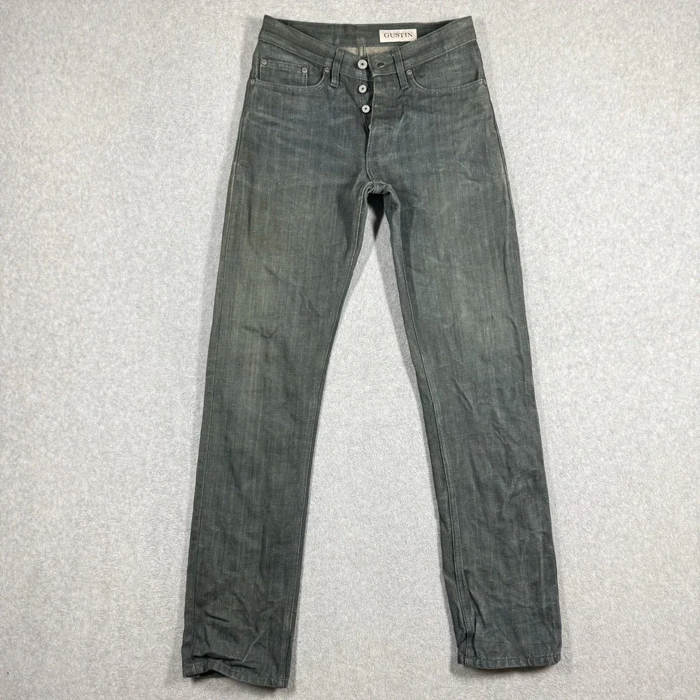 Gustin California Straight Raw Selvedge Neppy Denim Jeans Gray Blue Mens 26x32